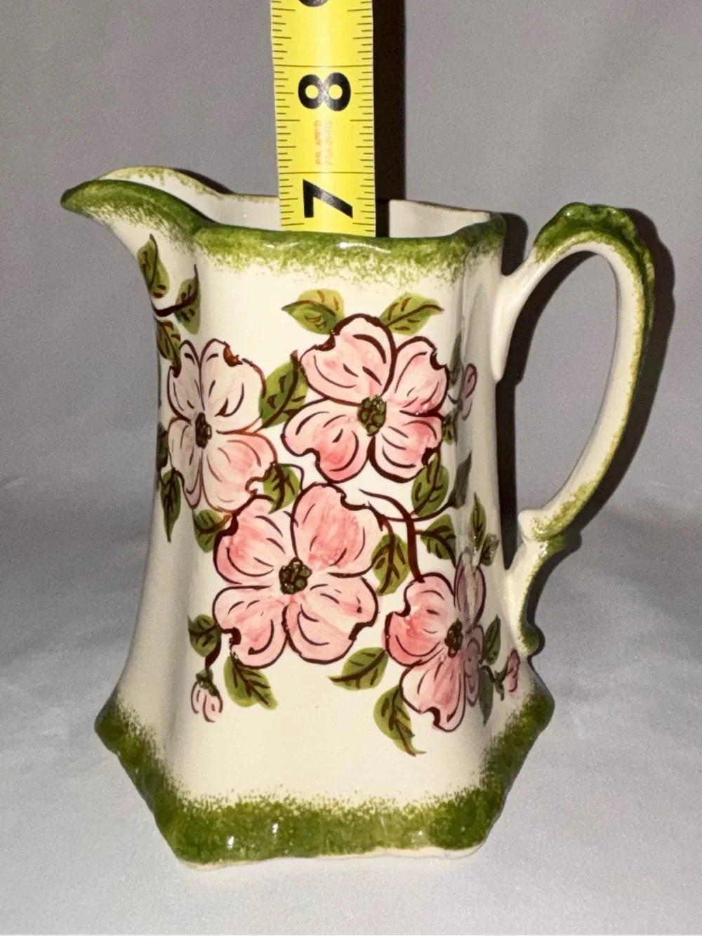 Vintage Cash Family Pottery Pink Dogwood Flower Pitcher Mid-Century Tennessee
